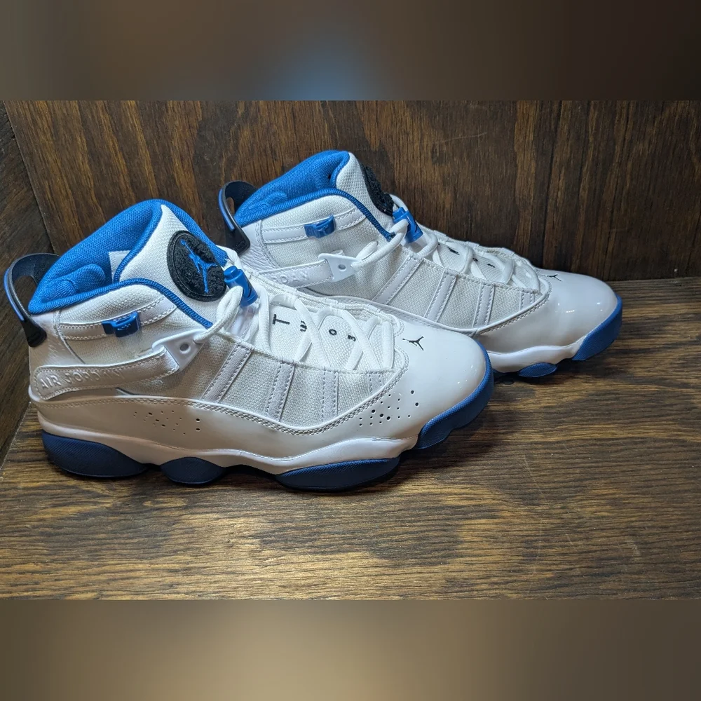 Nike Jordan 6 Rings White‎ Black Blue Basketball 322992 114 Men's Sz 10